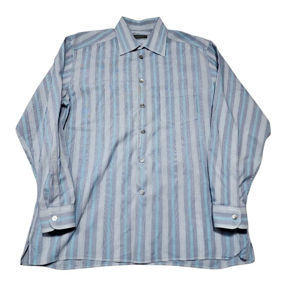 Ermenegildo Zegna‎ XXL Stripe Blue & Gray Cotton/Silk Mens Button-Up Shirt - Picture 6 of 8
